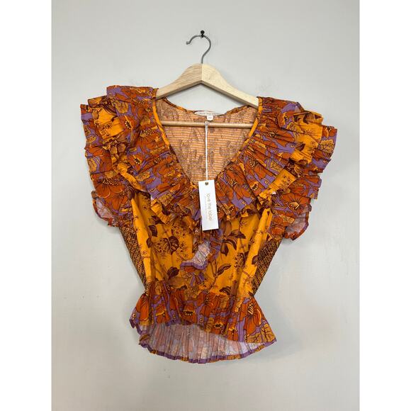 NWT Love The Label Floral Printed Beryl Orange Mango Blouse Top Size: XS - Picture 2 of 8